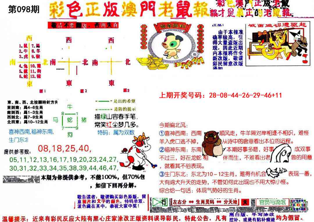 098期彩色正版澳门老鼠报[图]